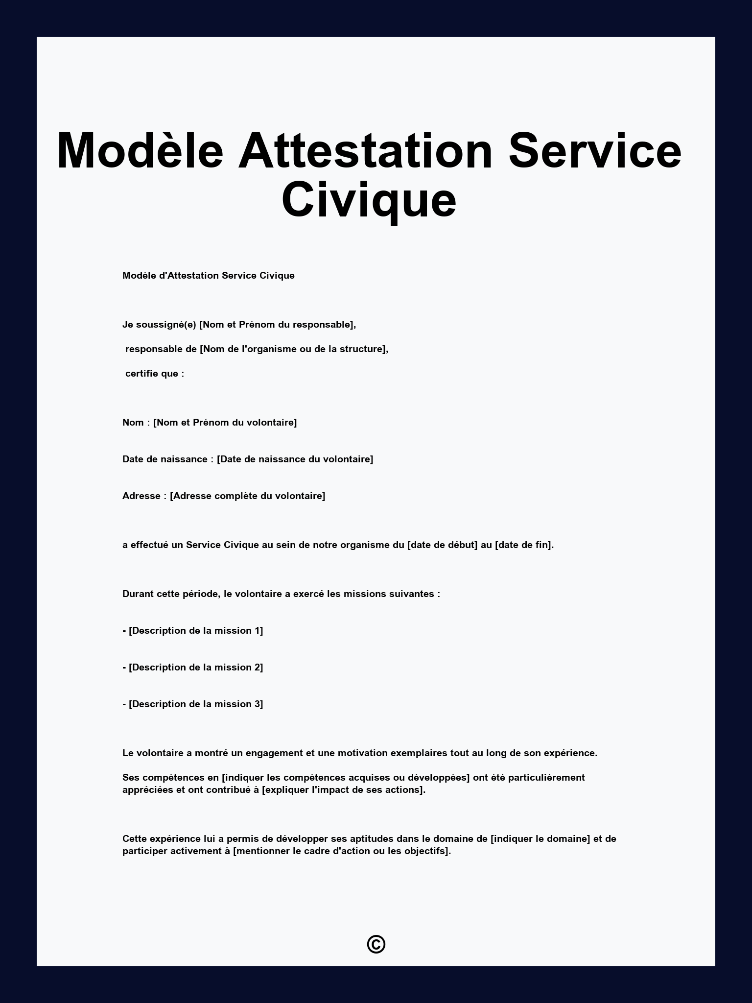 Modèle Attestation Service Civique