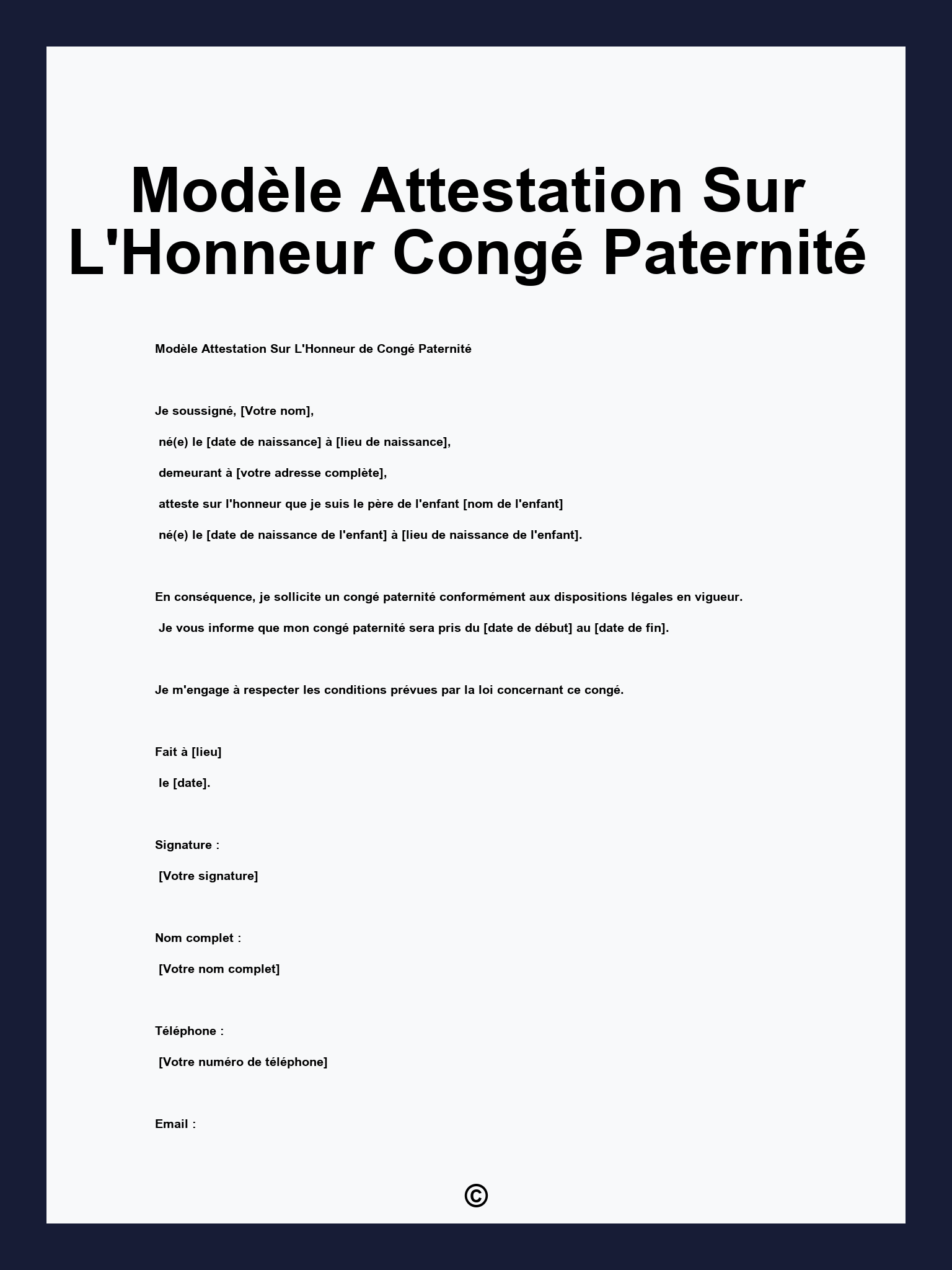 Modèle Attestation Sur L'Honneur Congé Paternité