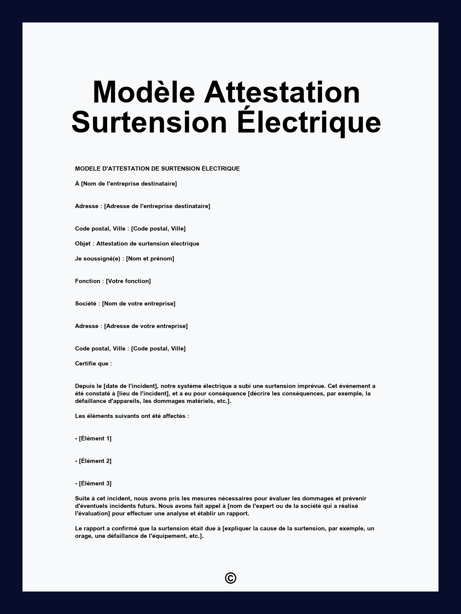 Modèle Attestation Surtension Électrique