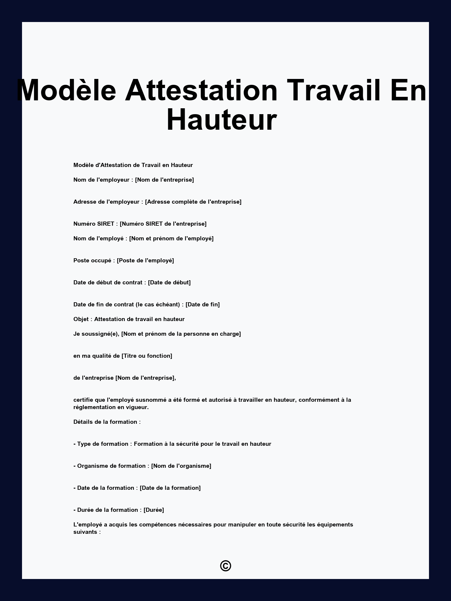 Modèle Attestation Travail En Hauteur