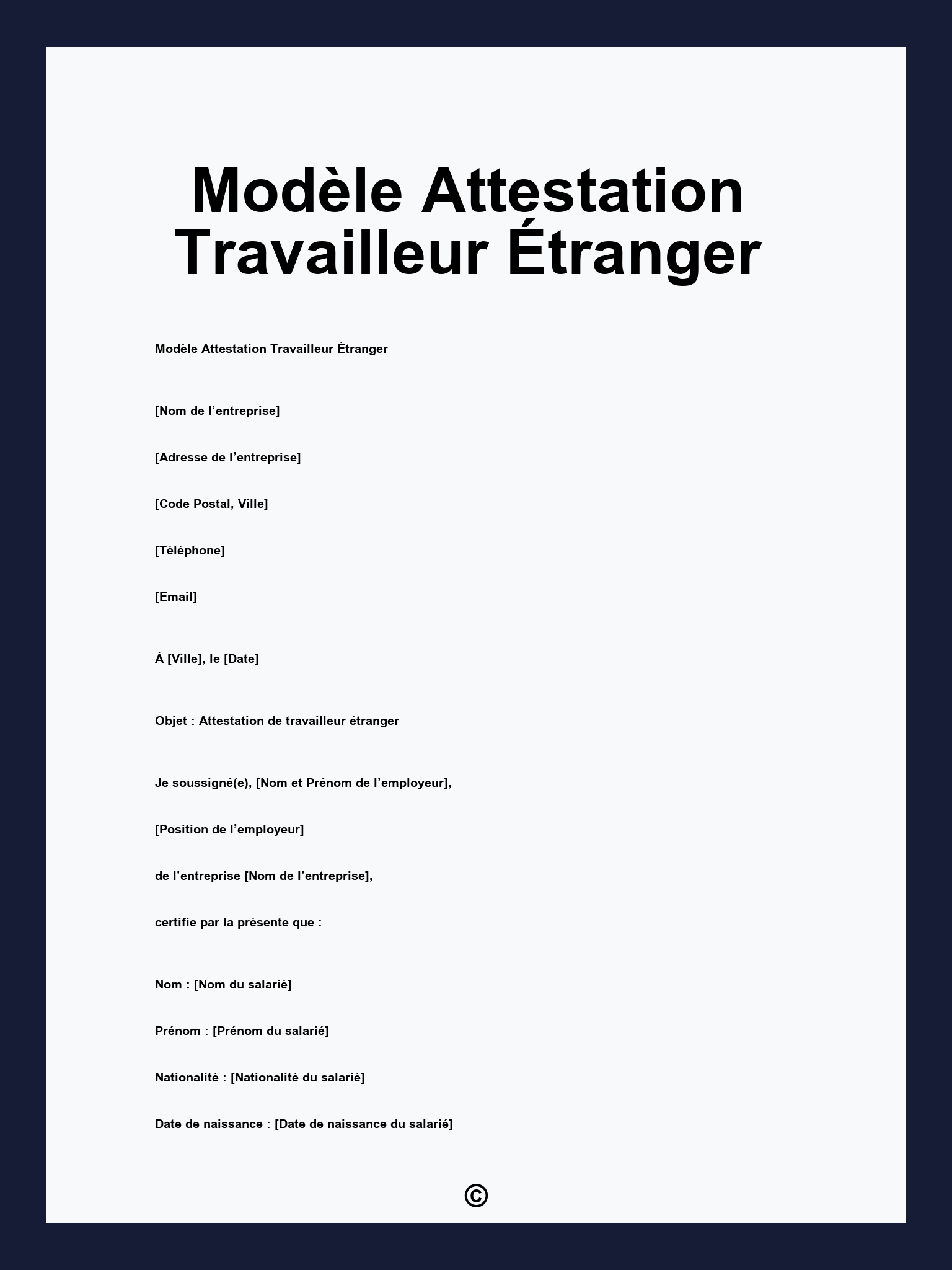 Modèle Attestation Travailleur Étranger