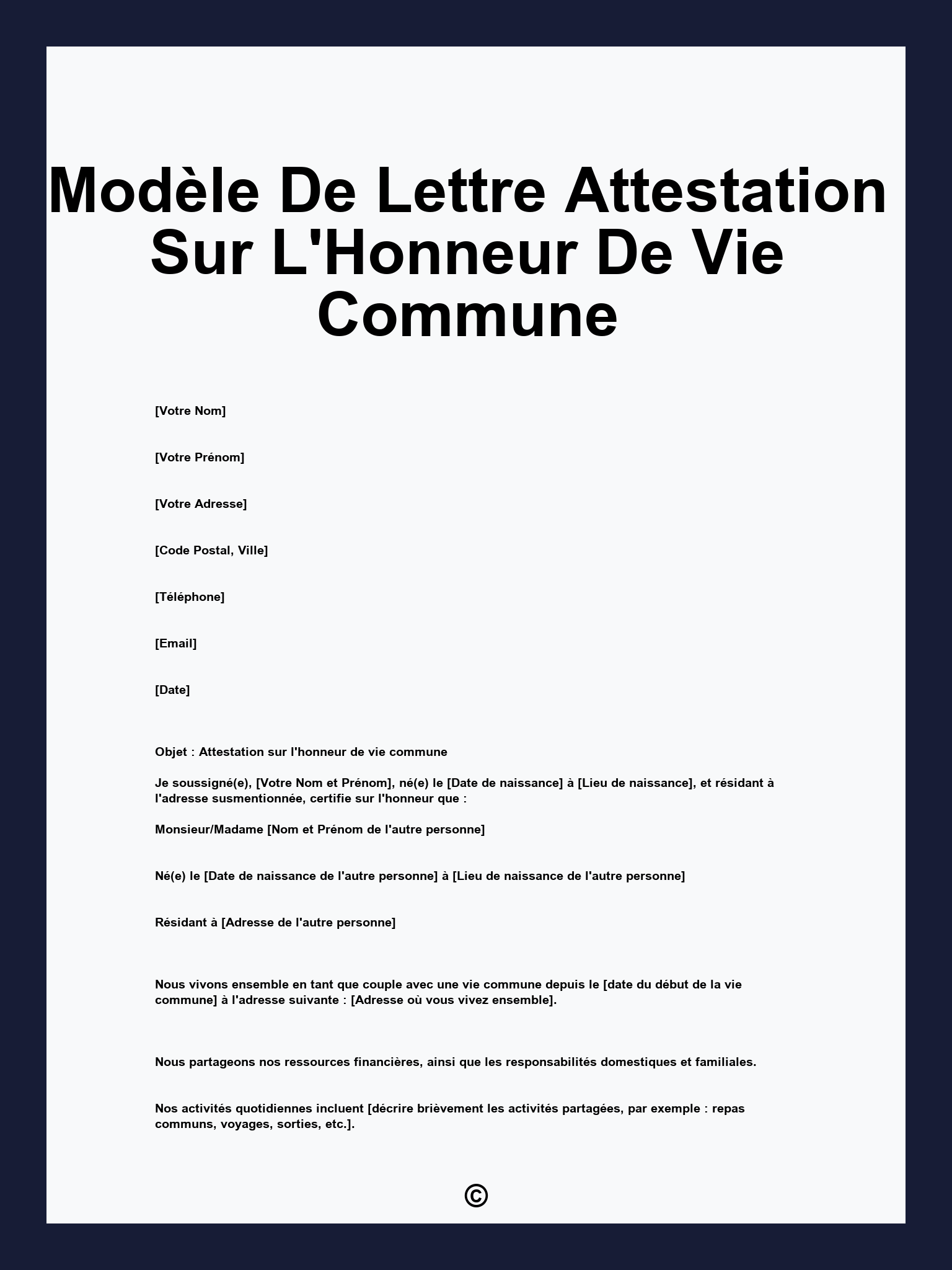 Modèle De Lettre Attestation Sur L'Honneur De Vie Commune