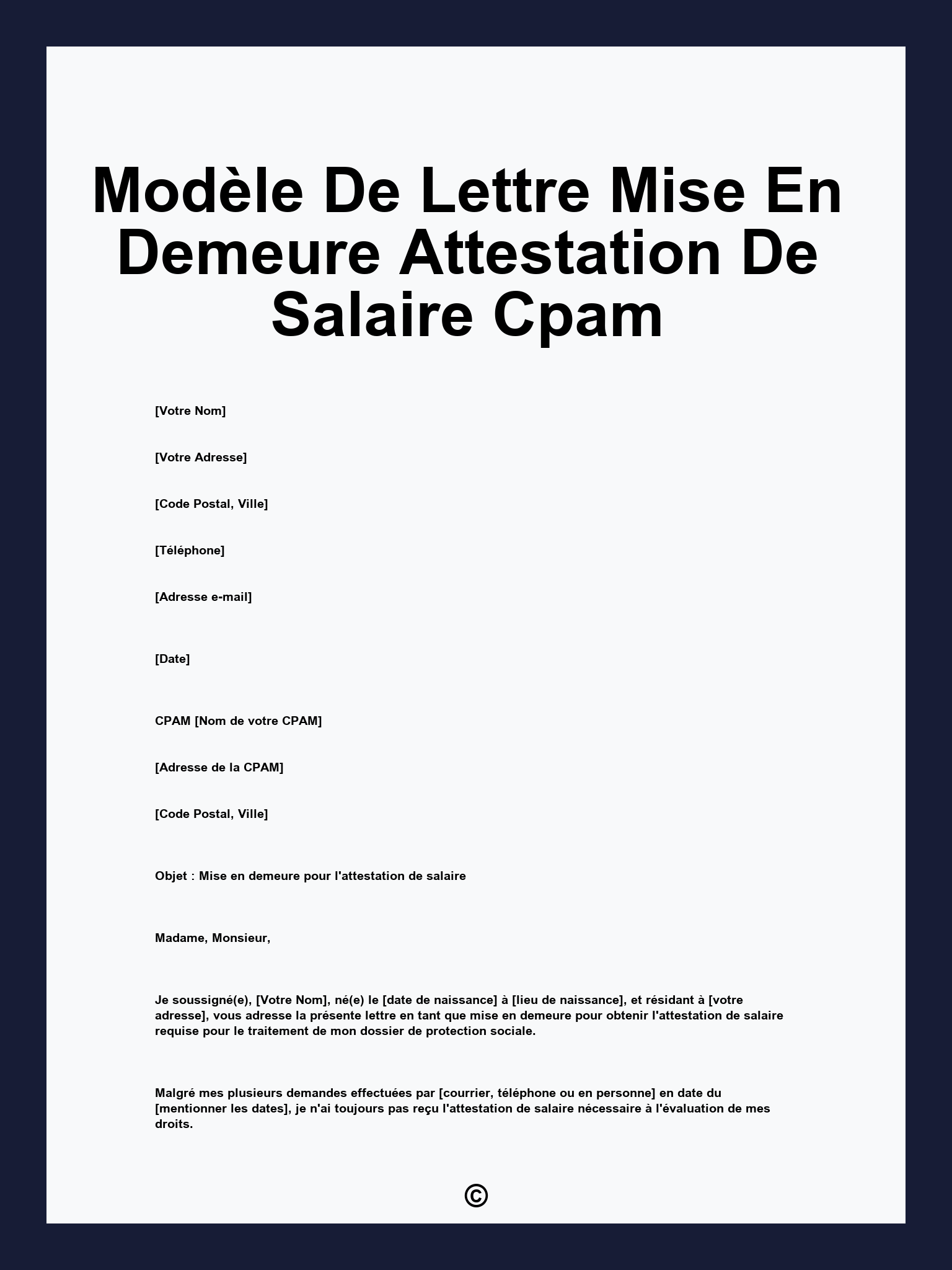 Modèle De Lettre Mise En Demeure Attestation De Salaire Cpam