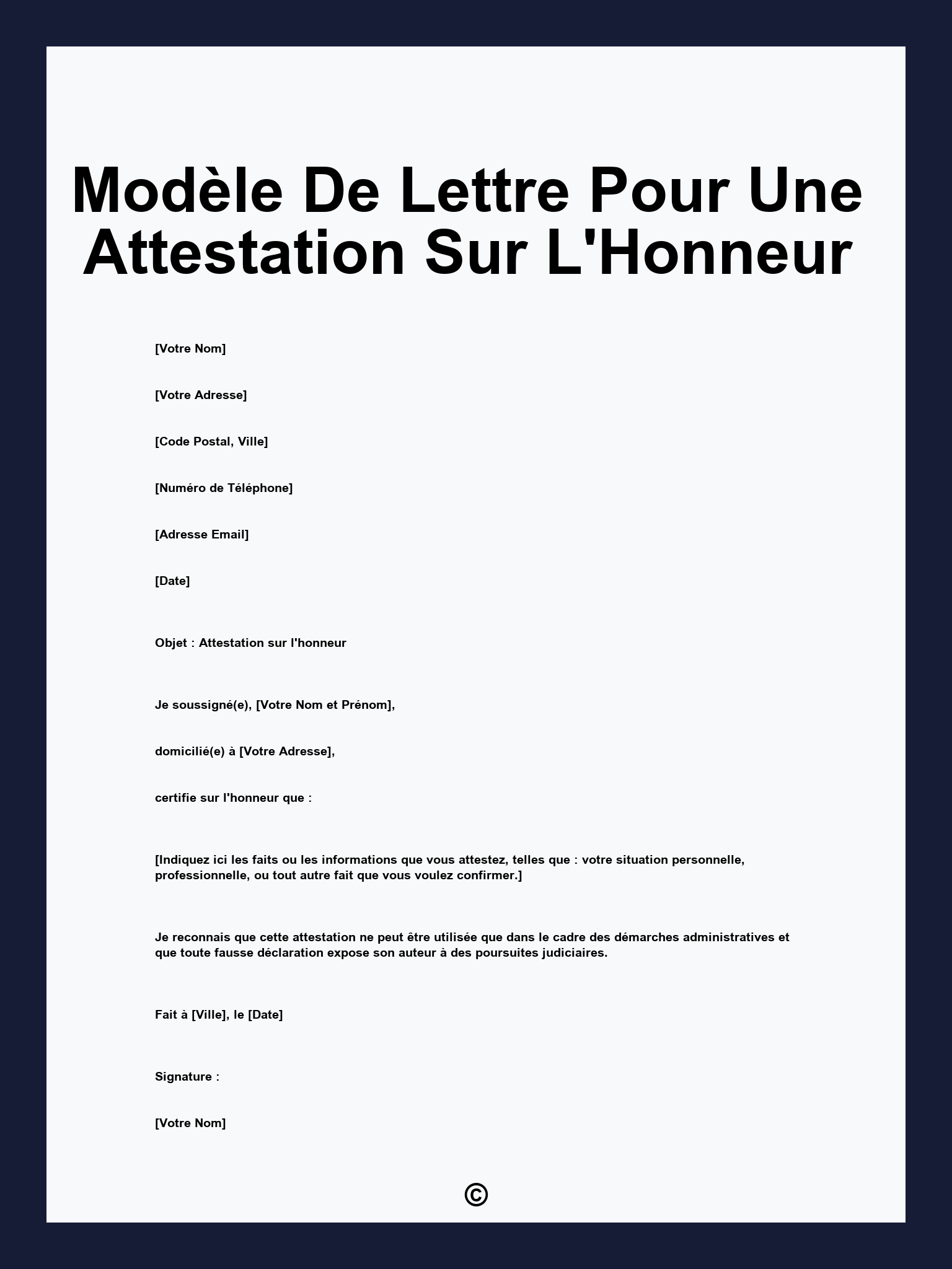 Modèle De Lettre Pour Une Attestation Sur L'Honneur